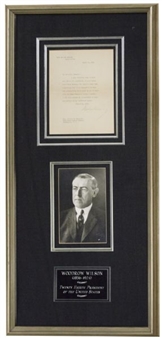 Woodrow Wilson Signed 1916 Letter In Framed Display